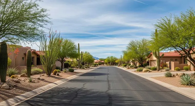 Desert-landscaped street in Tatum Highlands, North Phoenix